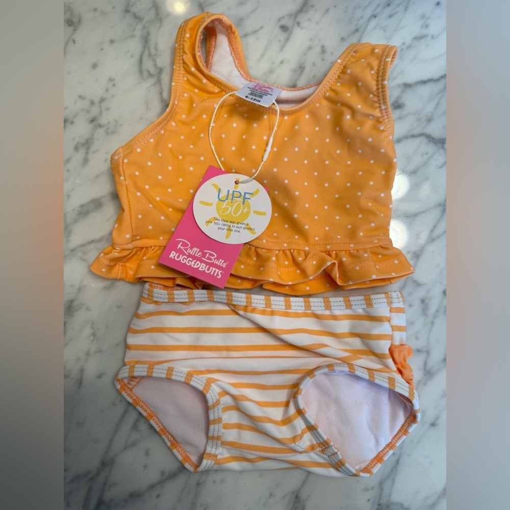 NWT Ruffle Butts Orange Polka Dot and Stripe Bikini - Picture 4 of 6